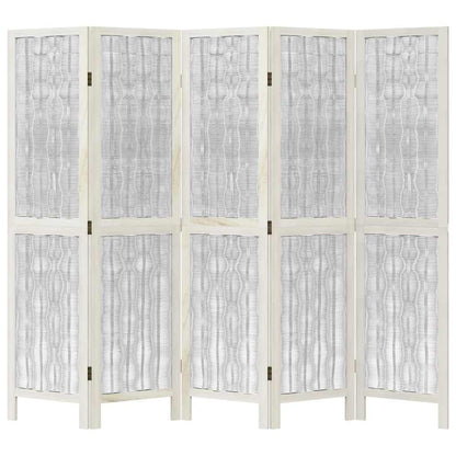 Divisorio Ambienti 5Pannelli Bianco Legno Massello di Paulownia