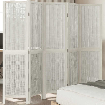 Divisorio Ambienti 5Pannelli Bianco Legno Massello di Paulownia