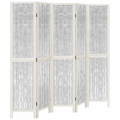 Divisorio Ambienti 5Pannelli Bianco Legno Massello di Paulownia