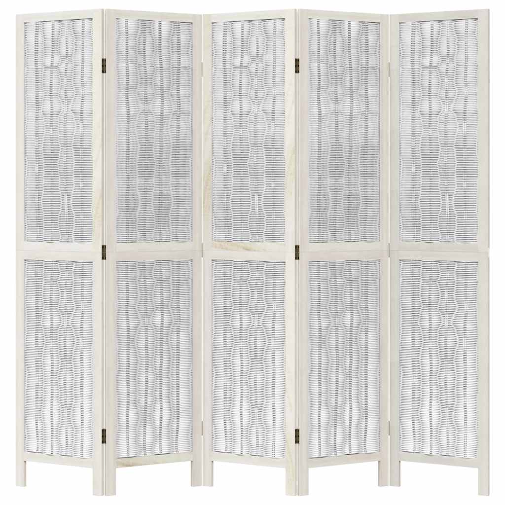 Divisorio Ambienti 5Pannelli Bianco Legno Massello di Paulownia