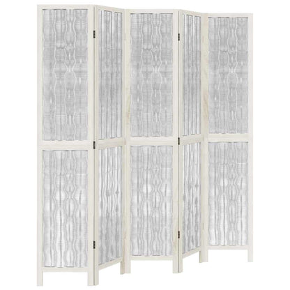 Divisorio Ambienti 5Pannelli Bianco Legno Massello di Paulownia
