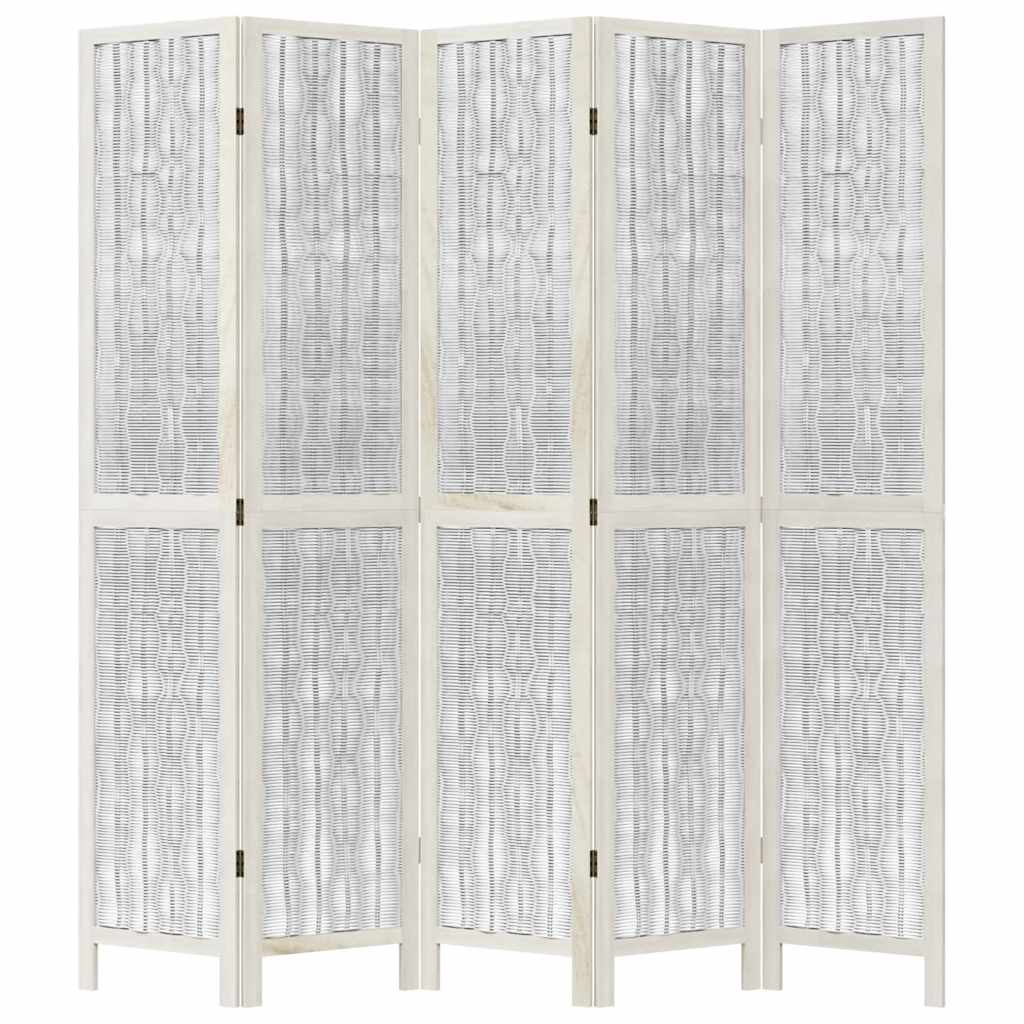 Divisorio Ambienti 5Pannelli Bianco Legno Massello di Paulownia