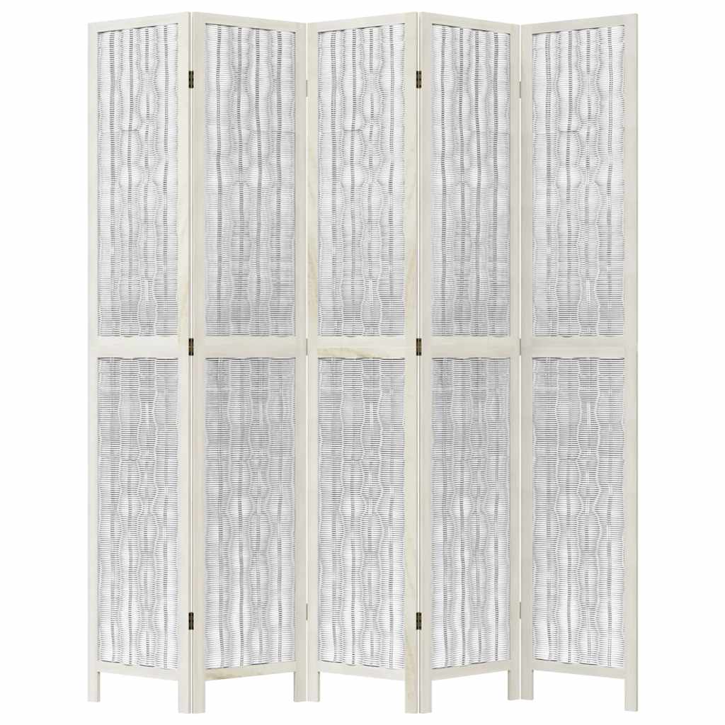 Divisorio Ambienti 5Pannelli Bianco Legno Massello di Paulownia