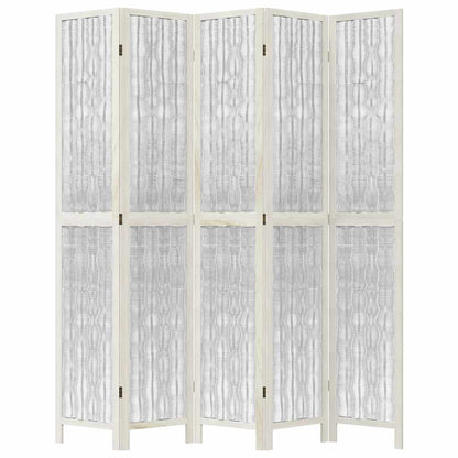 Divisorio Ambienti 5Pannelli Bianco Legno Massello di Paulownia