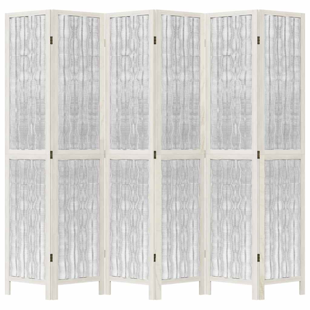 Divisorio Ambienti 6Pannelli Bianco Legno Massello di Paulownia
