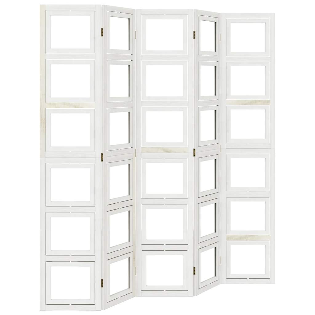 Divisorio Ambienti 5Pannelli Bianco Legno Massello di Paulownia
