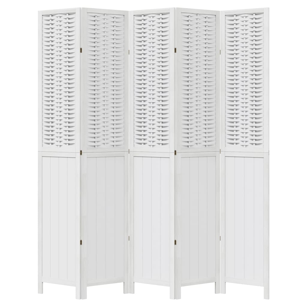 Divisorio Ambienti 5Pannelli Bianco Legno Massello di Paulownia