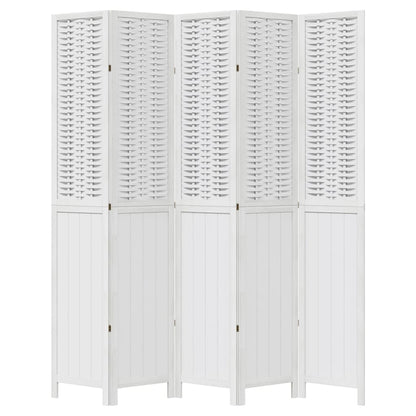 Divisorio Ambienti 5Pannelli Bianco Legno Massello di Paulownia