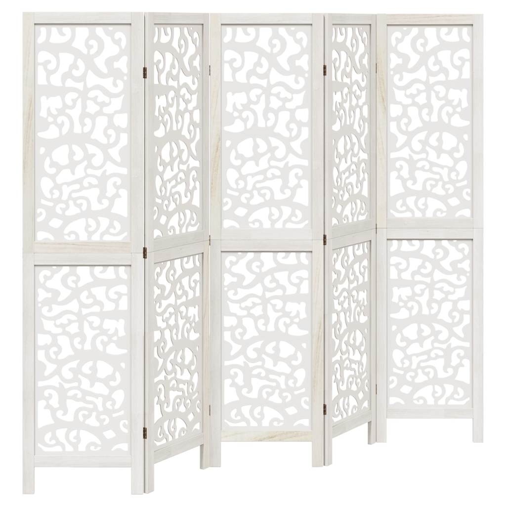 Divisorio Ambienti 5Pannelli Bianco Legno Massello di Paulownia
