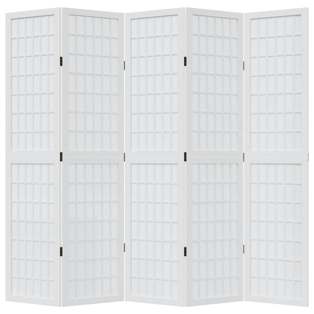 Divisorio Ambienti 5Pannelli Bianco Legno Massello di Paulownia