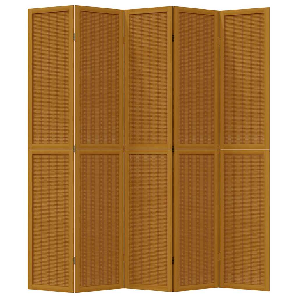 Divisorio Ambienti 5 Pannelli Marrone Legno Massello Paulownia
