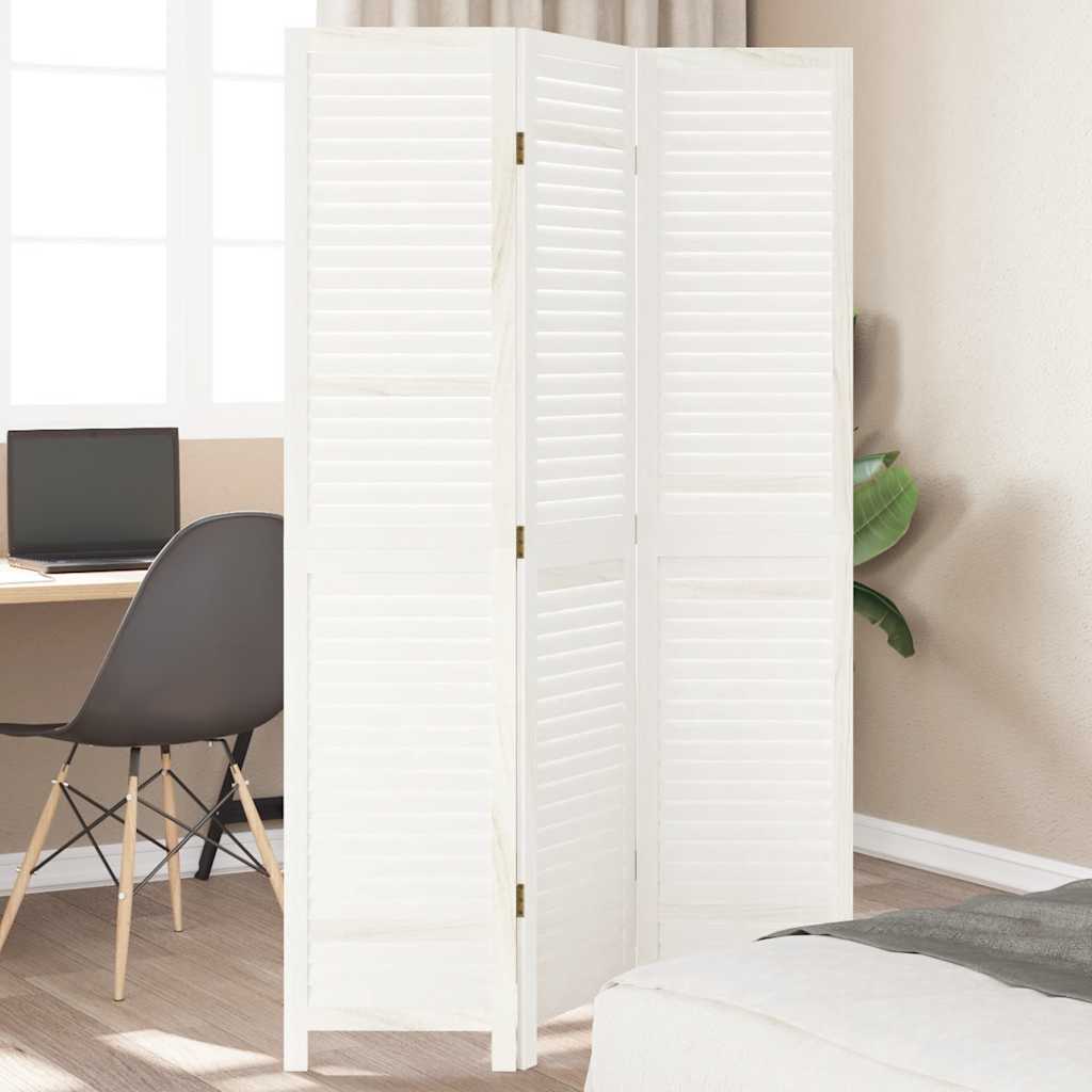 Divisorio Ambienti 3Pannelli Bianco Legno Massello di Paulownia