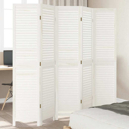 Divisorio Ambienti 5Pannelli Bianco Legno Massello di Paulownia