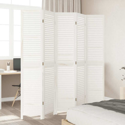 Divisorio Ambienti 5Pannelli Bianco Legno Massello di Paulownia