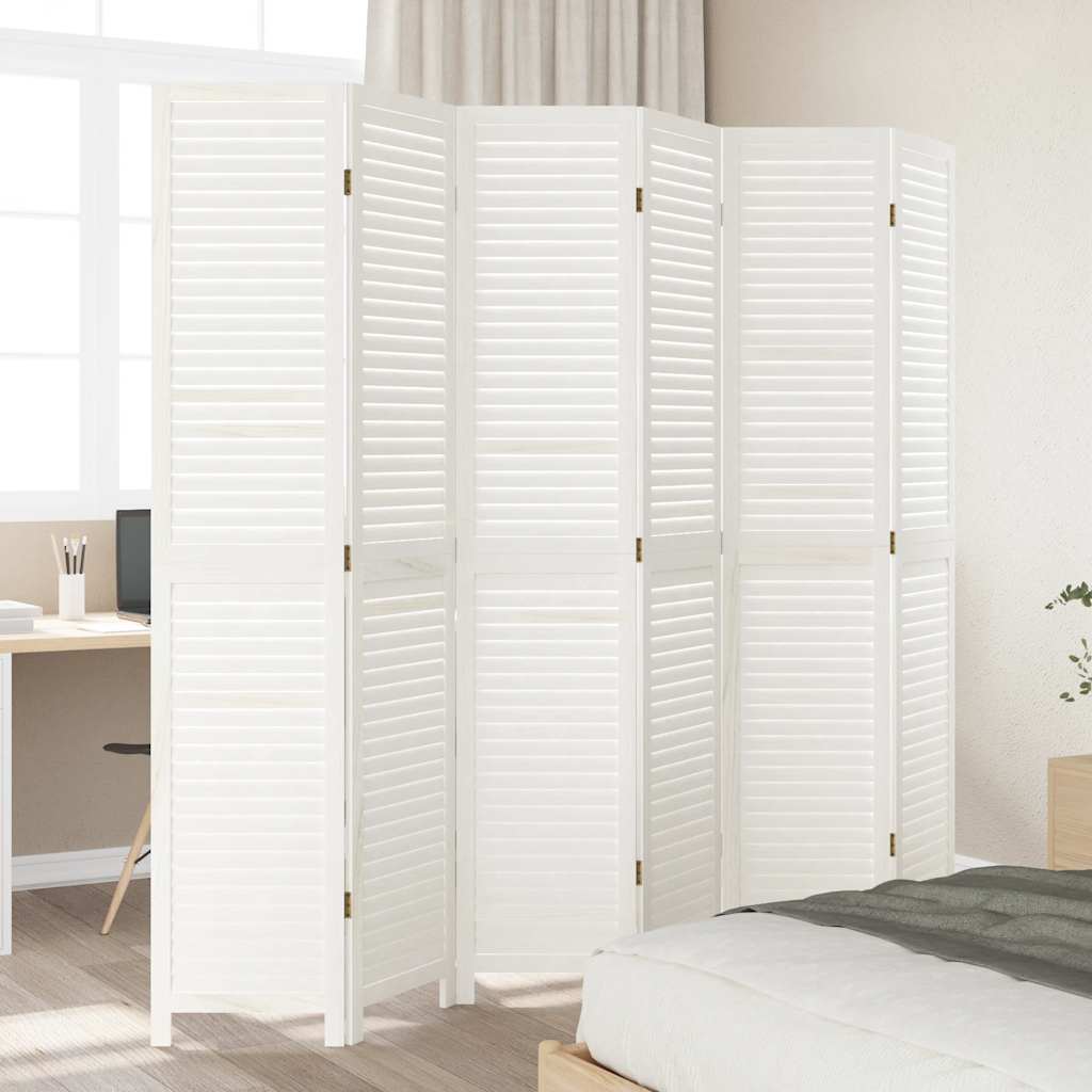 Divisorio Ambienti 6Pannelli Bianco Legno Massello di Paulownia