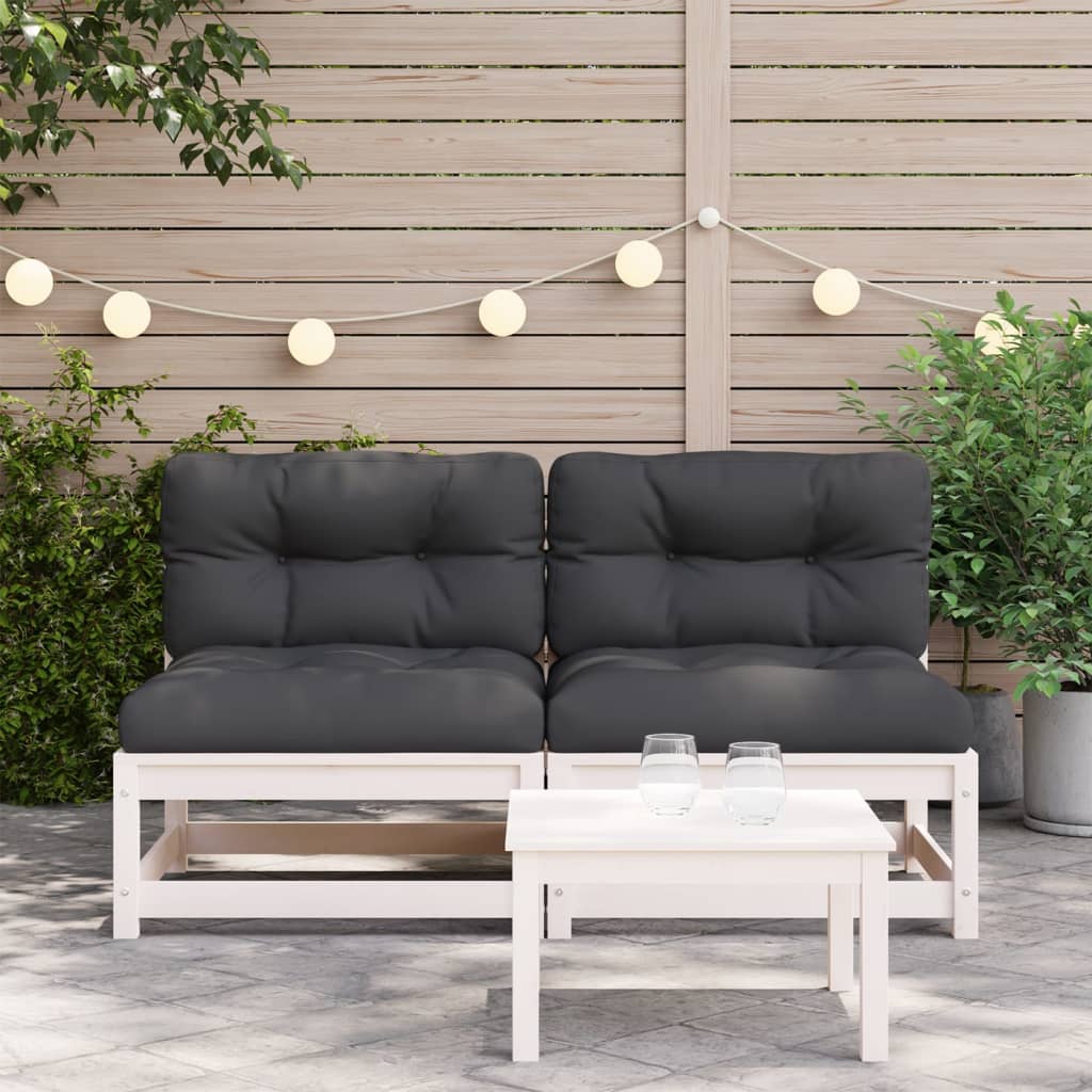 Divani Giardino Senza Braccioli con Cuscini 2 pz Pino Bianco
