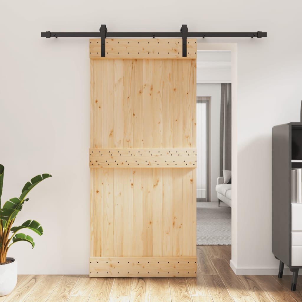 Porta Scorrevole con Set Hardware 95x210 cm Legno Massello Pino