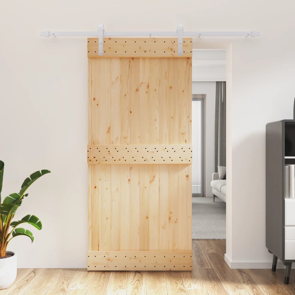 Porta Scorrevole con Set Hardware 95x210 cm Legno Massello Pino