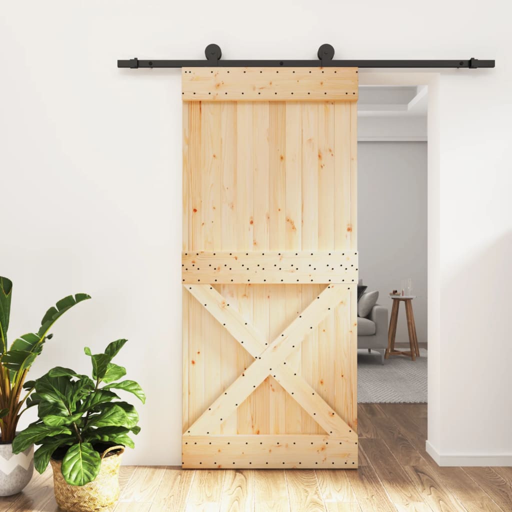 Porta Scorrevole con Set Hardware 95x210 cm Legno Massello Pino