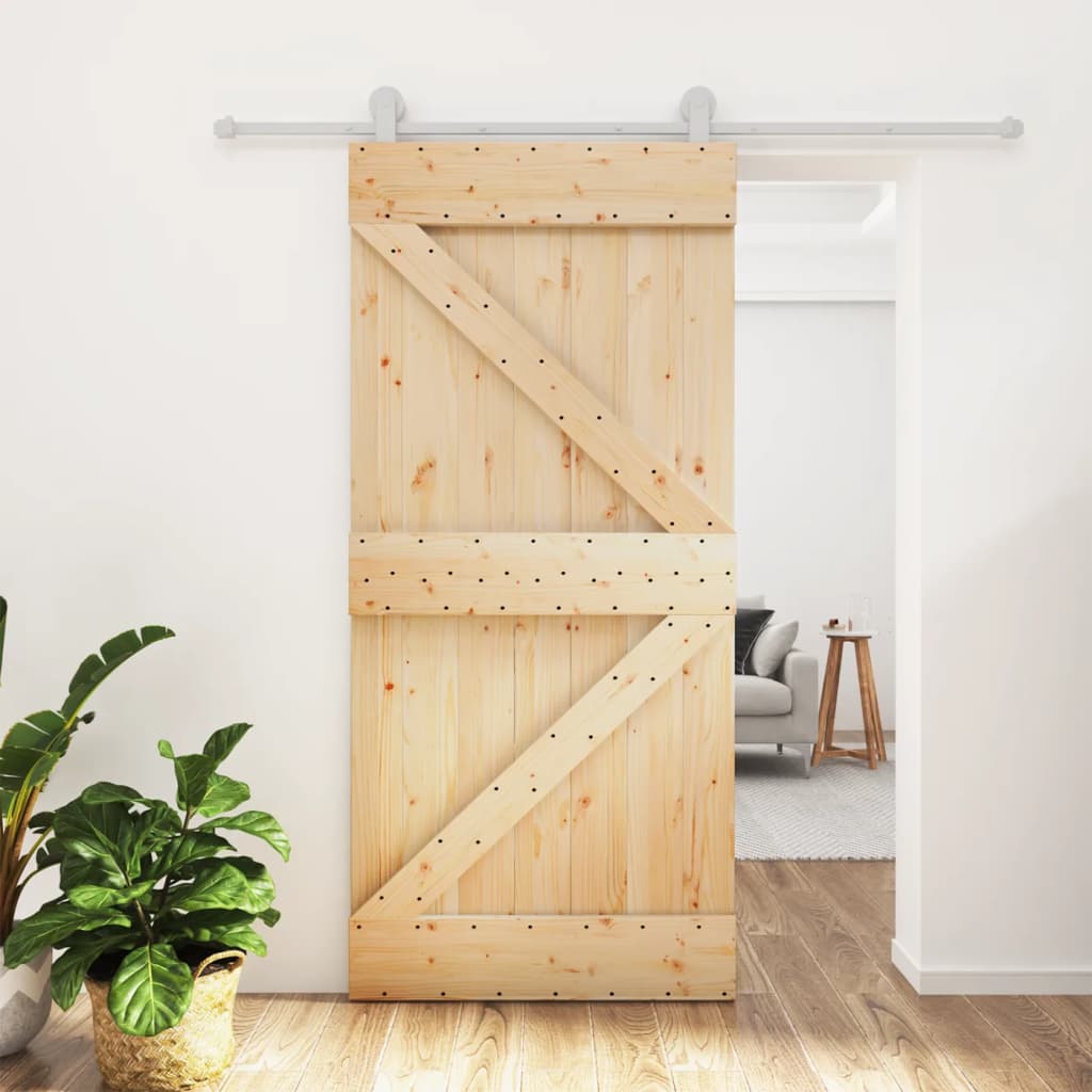 Porta Scorrevole con Set Hardware 95x210 cm Legno Massello Pino
