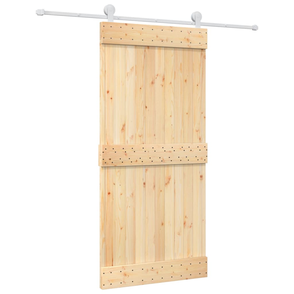 Porta Scorrevole con Set Hardware 95x210 cm Legno Massello Pino