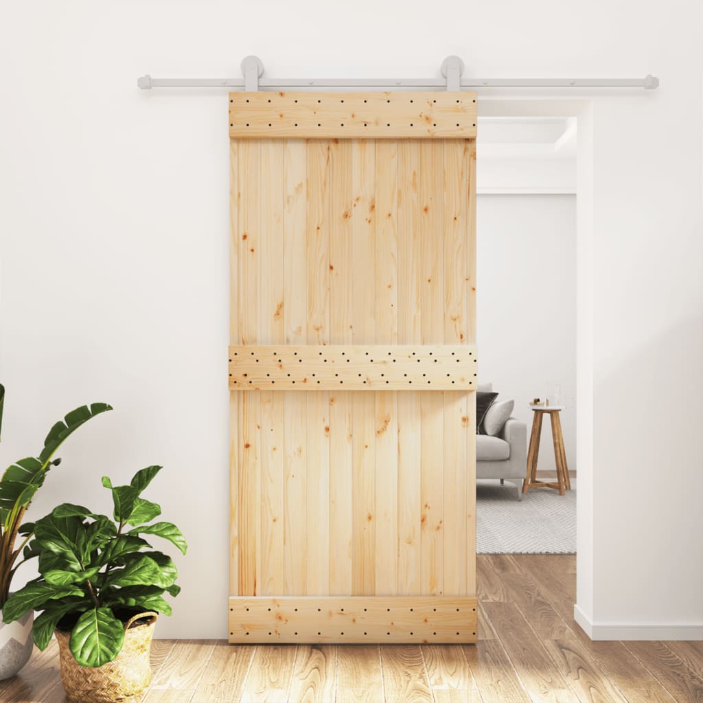 Porta Scorrevole con Set Hardware 95x210 cm Legno Massello Pino
