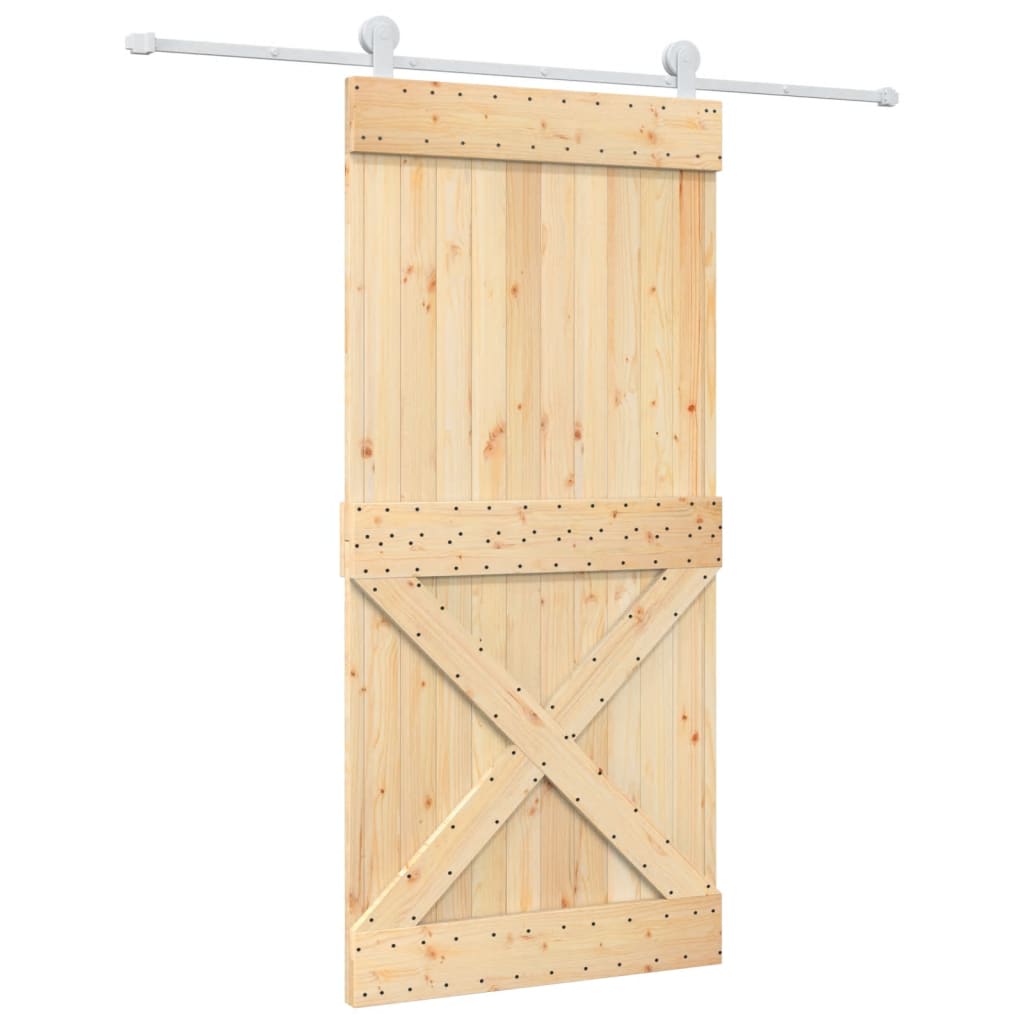 Porta Scorrevole con Set Hardware 95x210 cm Legno Massello Pino