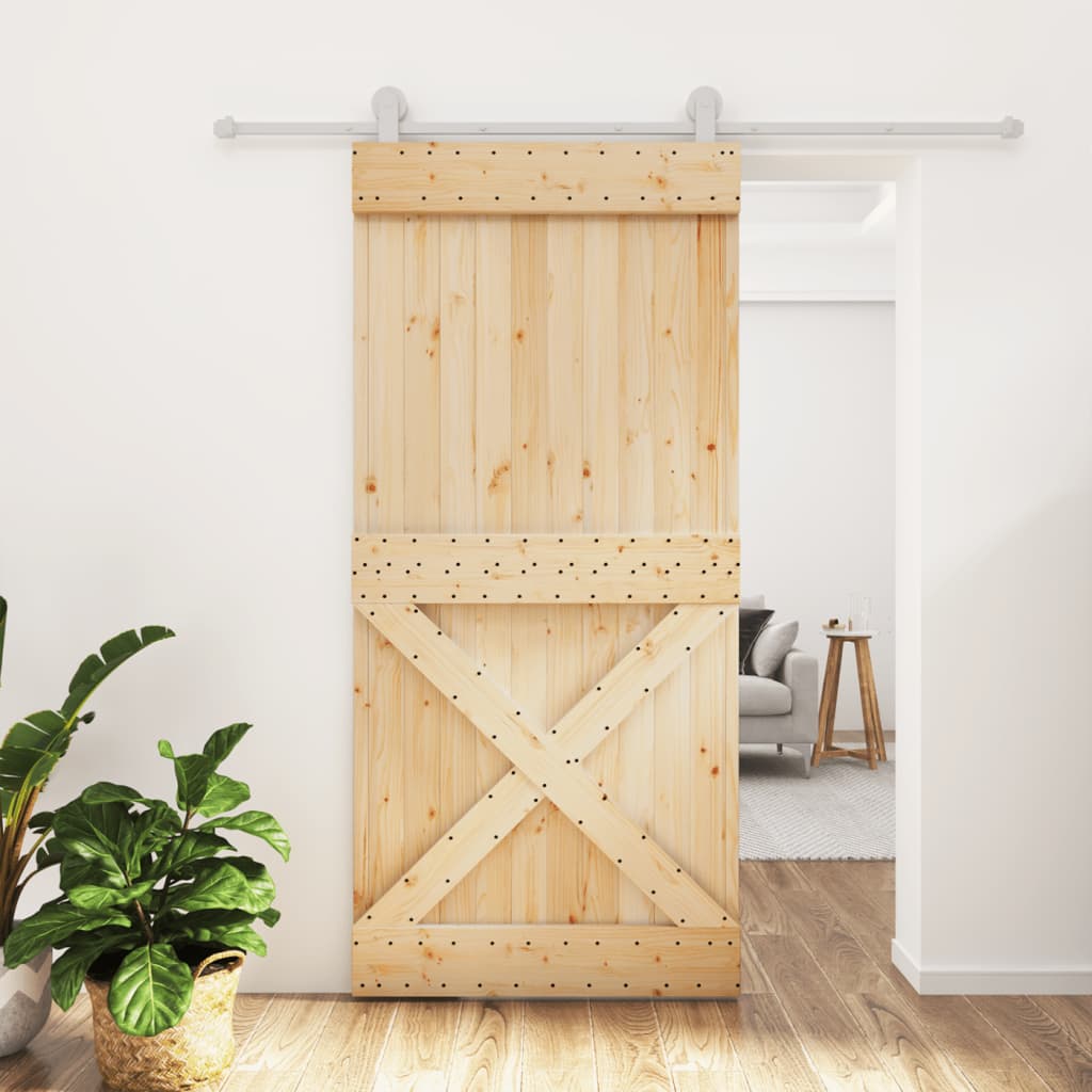 Porta Scorrevole con Set Hardware 95x210 cm Legno Massello Pino