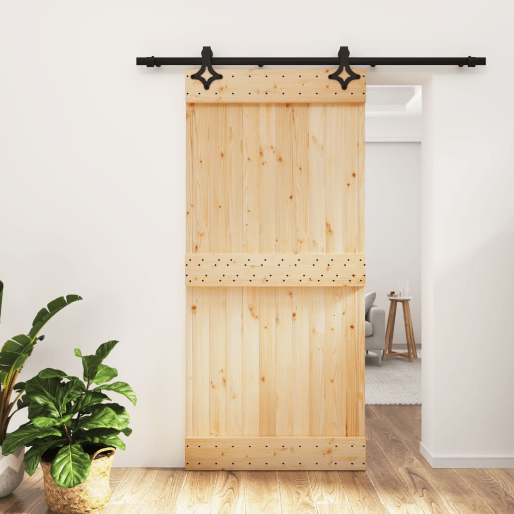 Porta Scorrevole con Set Hardware 95x210 cm Legno Massello Pino