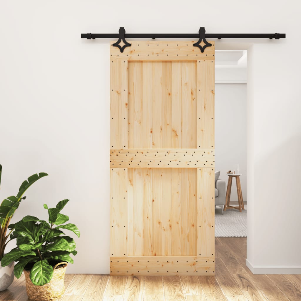 Porta Scorrevole con Set Hardware 95x210 cm Legno Massello Pino