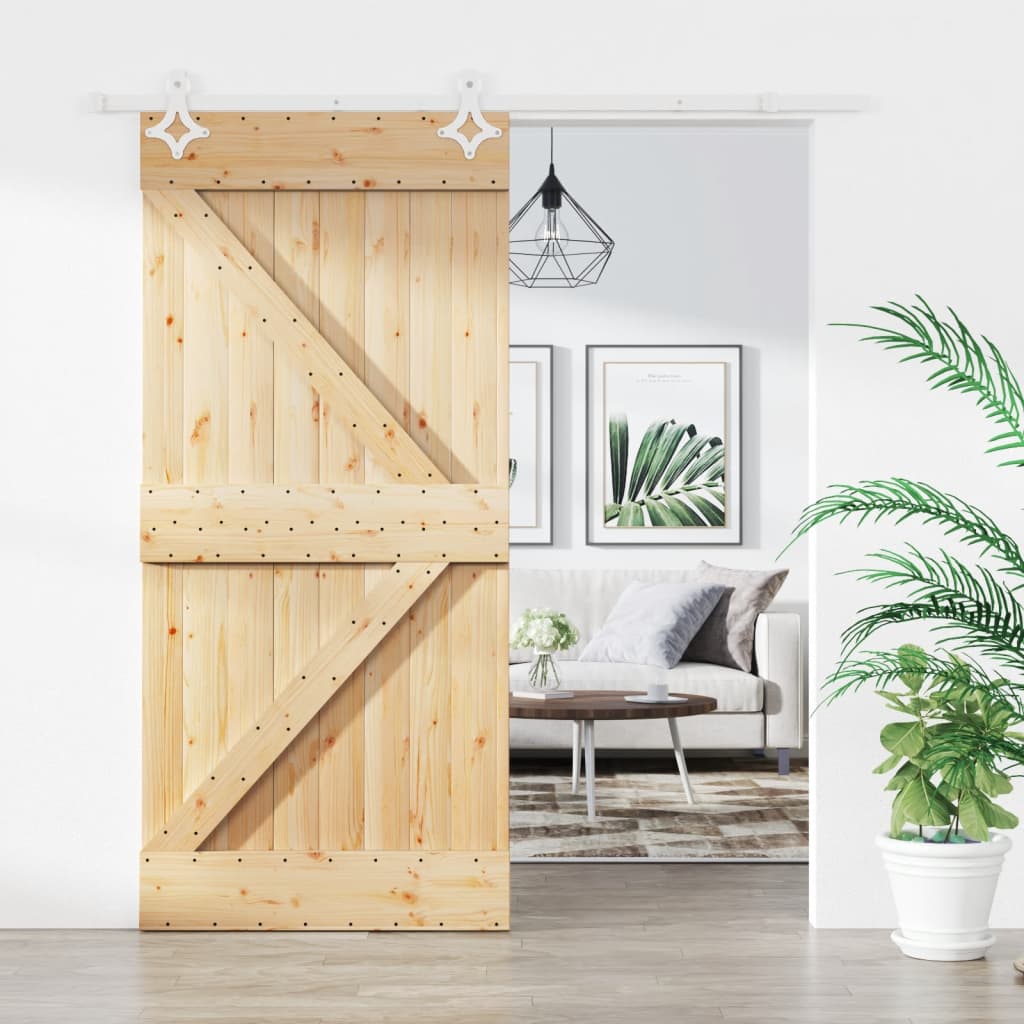 Porta Scorrevole con Set Hardware 95x210 cm Legno Massello Pino