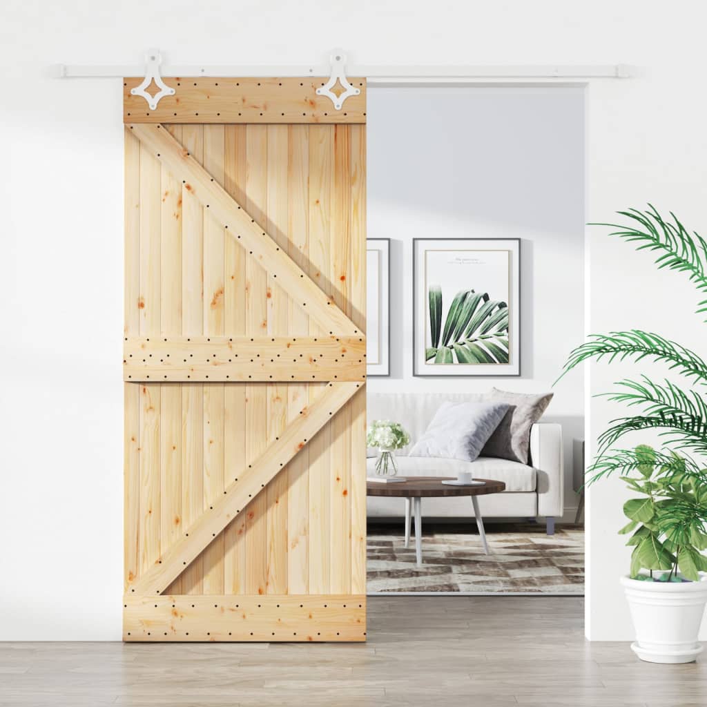 Porta Scorrevole con Set Hardware 100x210cm Legno Massello Pino