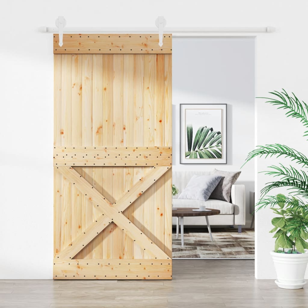 Porta Scorrevole con Set Hardware 100x210cm Legno Massello Pino