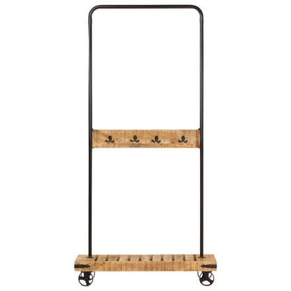Appendiabiti con Ruote 90x35x190cm Legno Massello Mango e Ferro