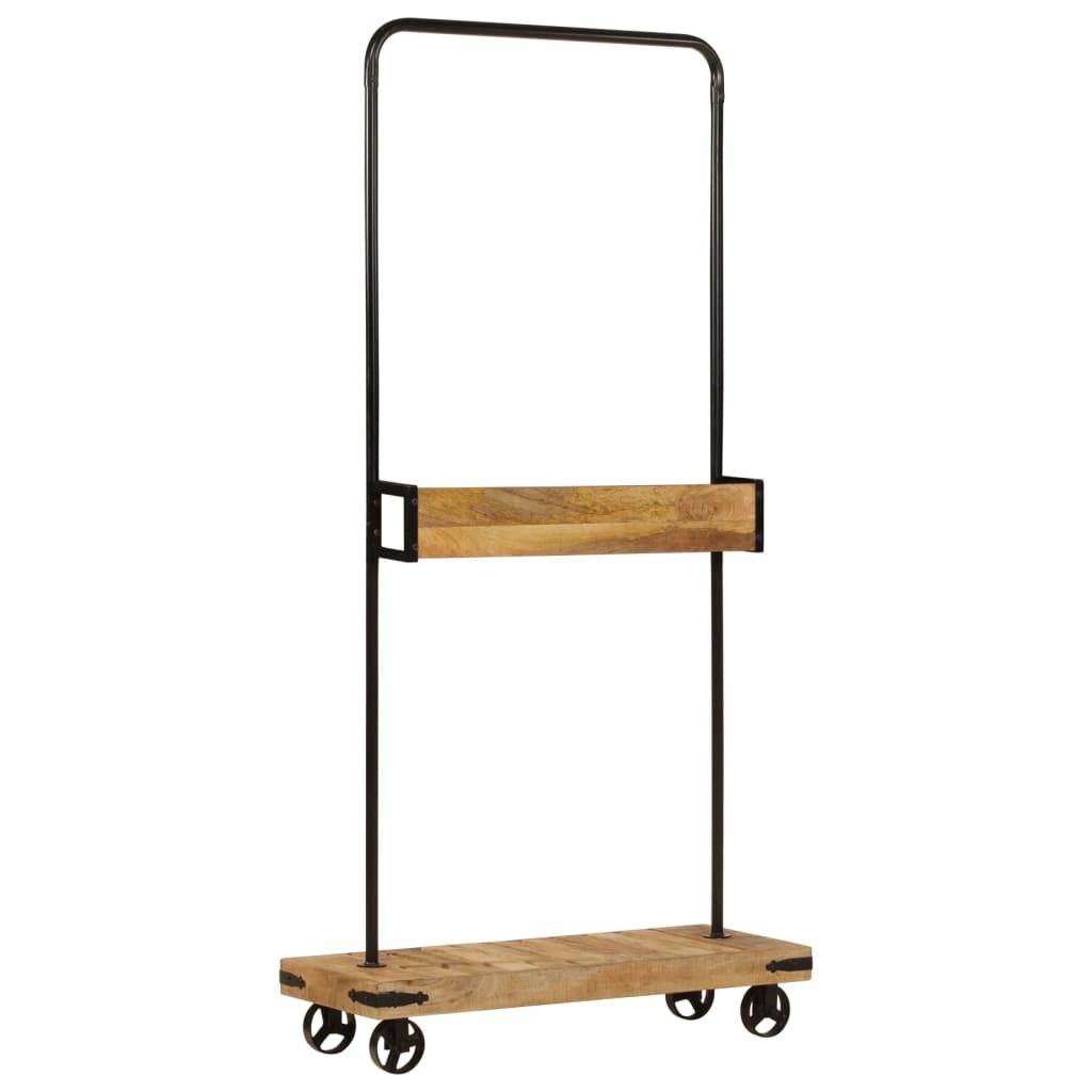 Appendiabiti con Ruote 90x35x190cm Legno Massello Mango e Ferro