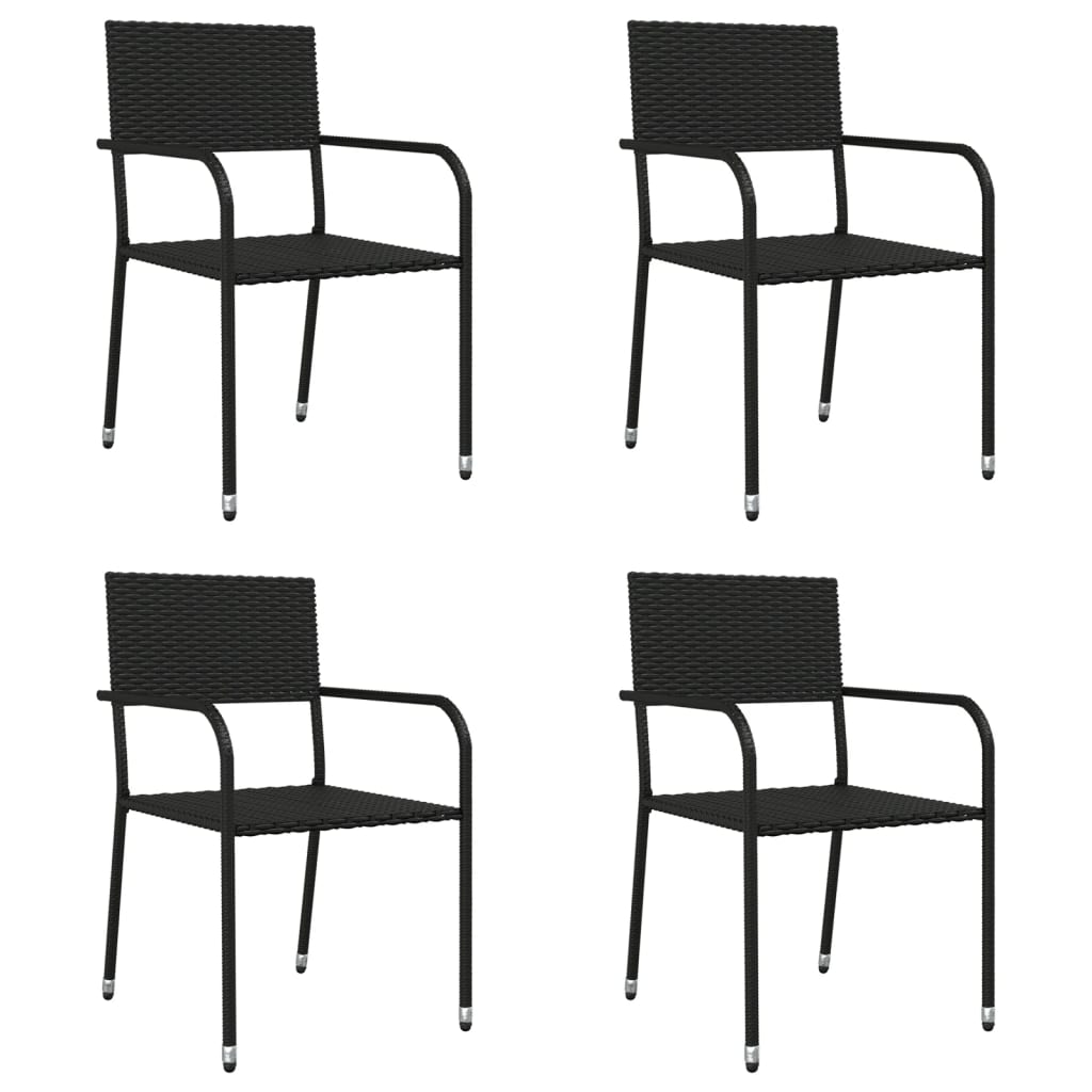 Set da Pranzo da Giardino 5 pz Nero in Polyrattan e Acciaio