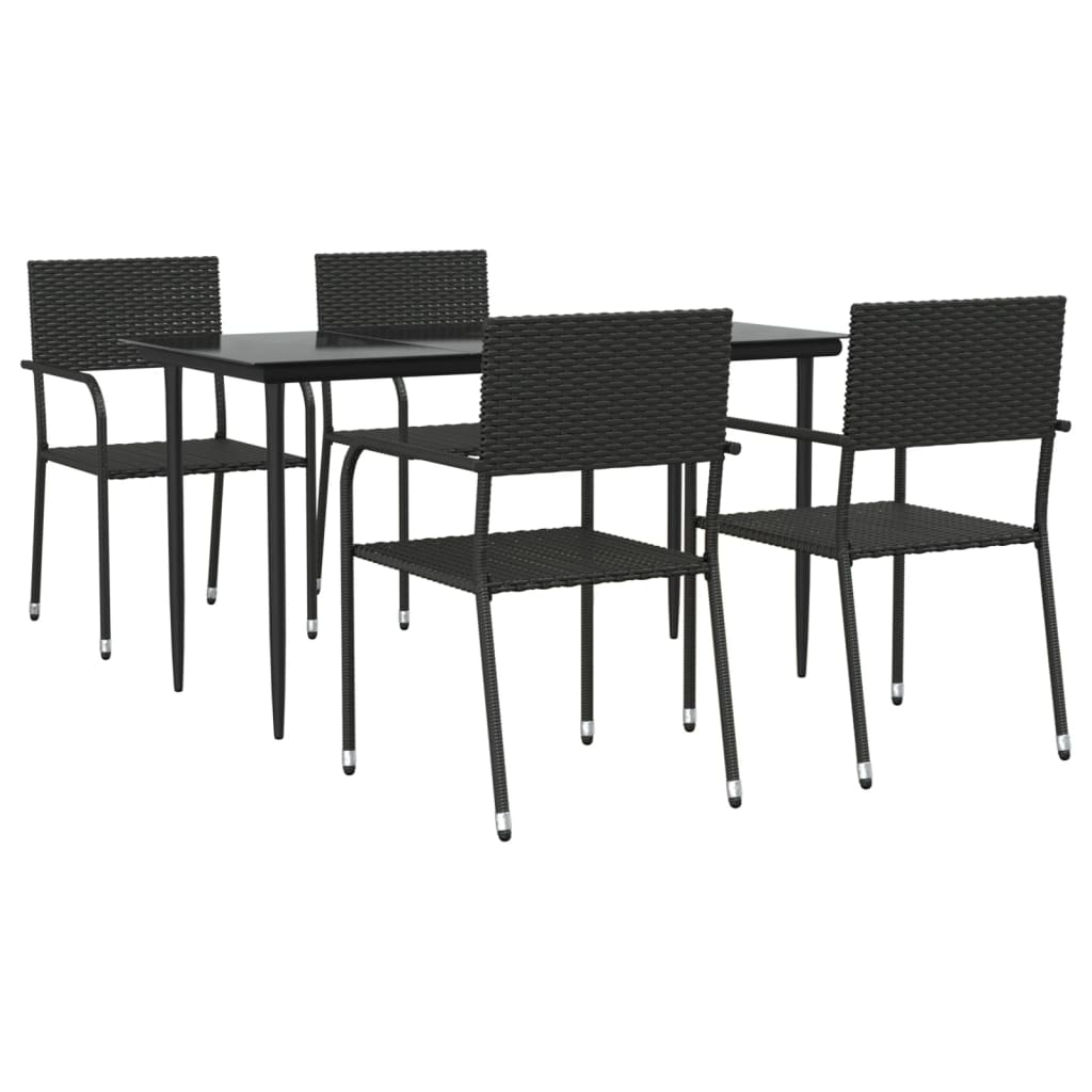 Set da Pranzo da Giardino 5 pz Nero in Polyrattan e Acciaio
