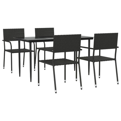 Set da Pranzo da Giardino 5 pz Nero in Polyrattan e Acciaio