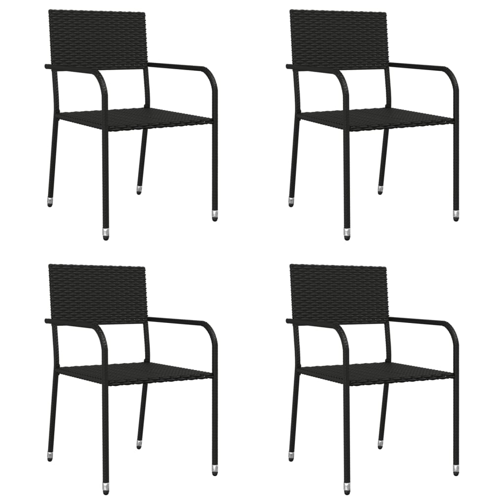 Set da Pranzo da Giardino 5 pz Nero in Polyrattan e Acciaio