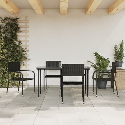 Set da Pranzo da Giardino 5 pz Nero in Polyrattan e Acciaio