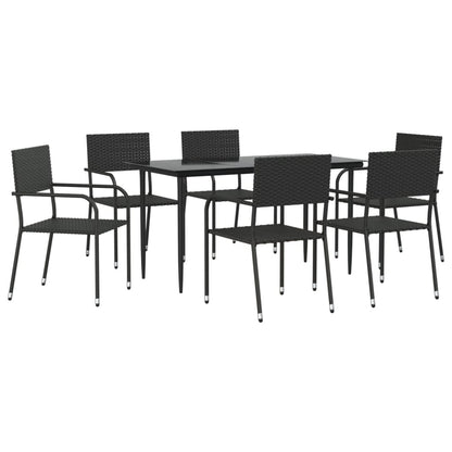 Set da Pranzo da Giardino 7 pz Nero in Polyrattan e Acciaio