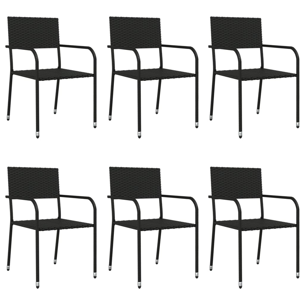 Set da Pranzo da Giardino 7 pz Nero in Polyrattan e Acciaio