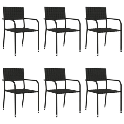 Set da Pranzo da Giardino 7 pz Nero in Polyrattan e Acciaio