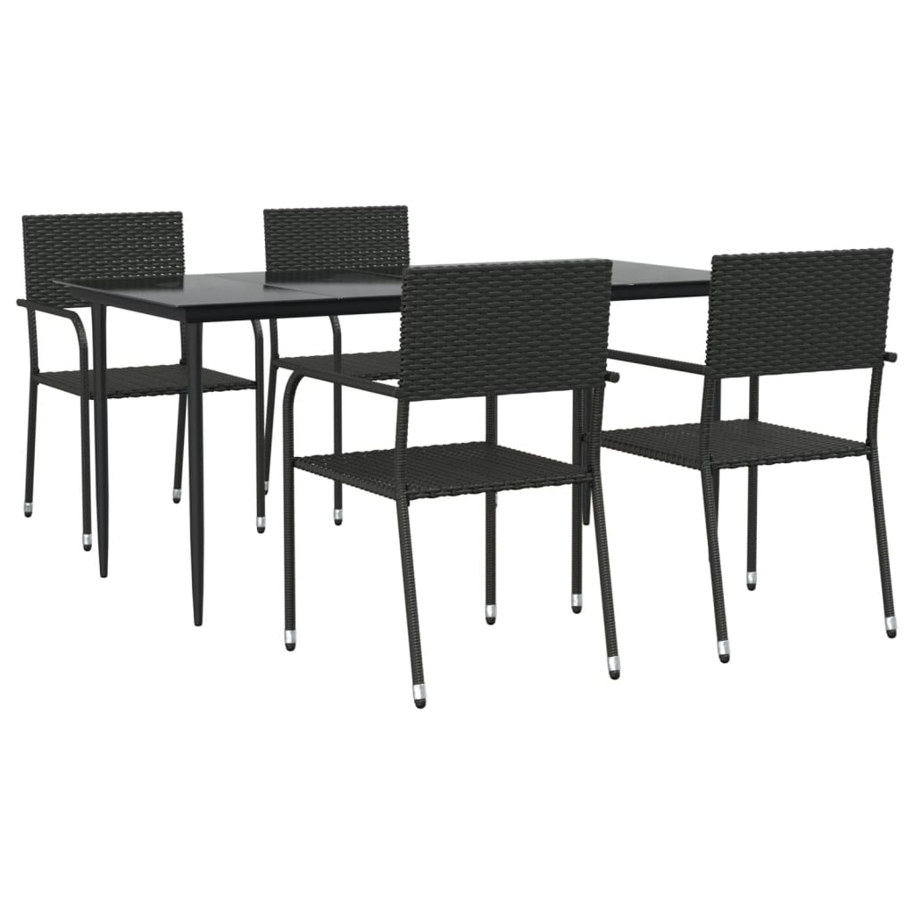 Set da Pranzo da Giardino 5 pz Nero in Polyrattan e Acciaio