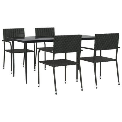Set da Pranzo da Giardino 5 pz Nero in Polyrattan e Acciaio