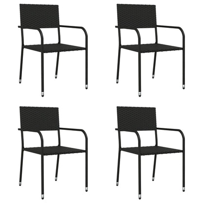 Set da Pranzo da Giardino 5 pz Nero in Polyrattan e Acciaio