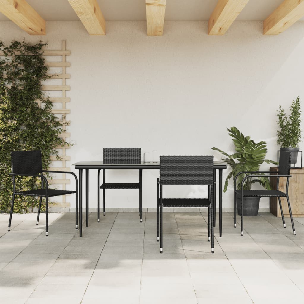 Set da Pranzo da Giardino 5 pz Nero in Polyrattan e Acciaio