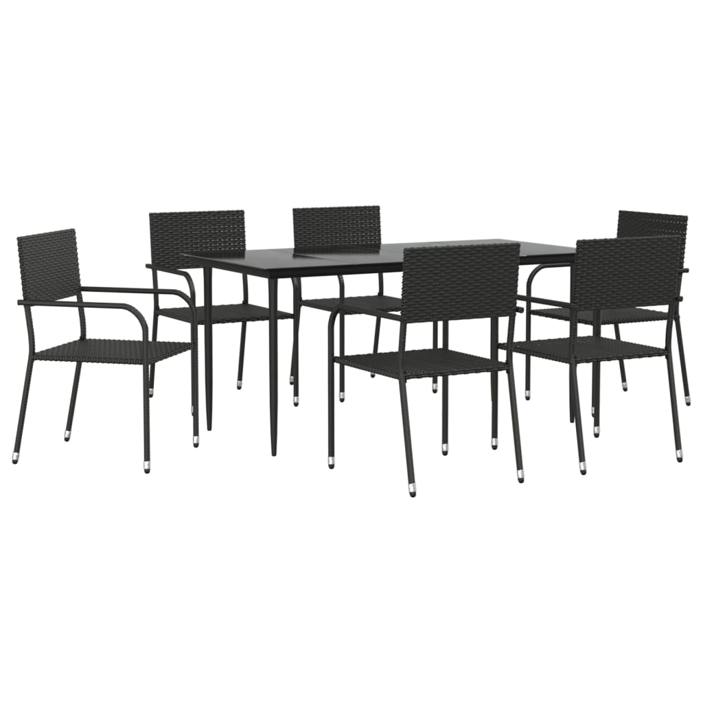 Set da Pranzo da Giardino 7 pz Nero in Polyrattan e Acciaio