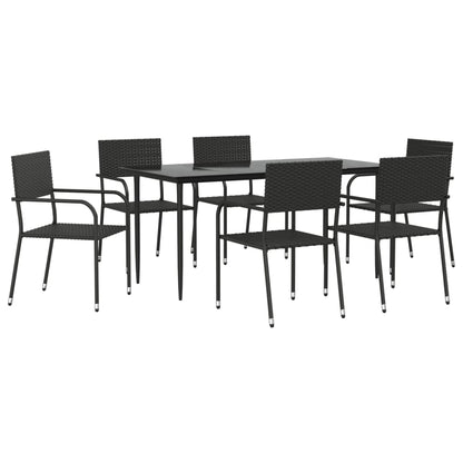 Set da Pranzo da Giardino 7 pz Nero in Polyrattan e Acciaio