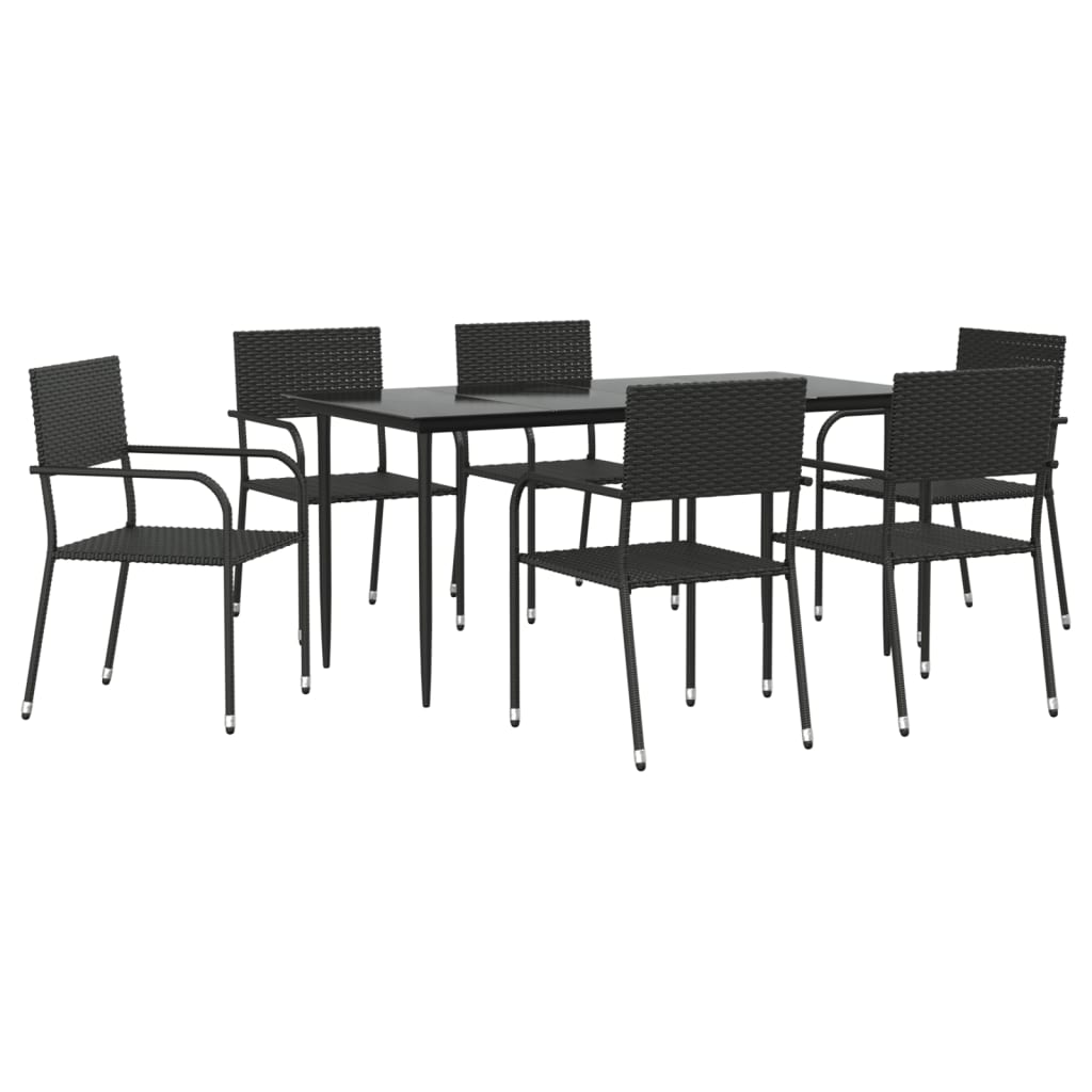 Set da Pranzo da Giardino 7 pz Nero in Polyrattan e Acciaio